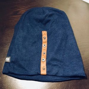 Navy Lightweight Beanie with Brown Felted Accents